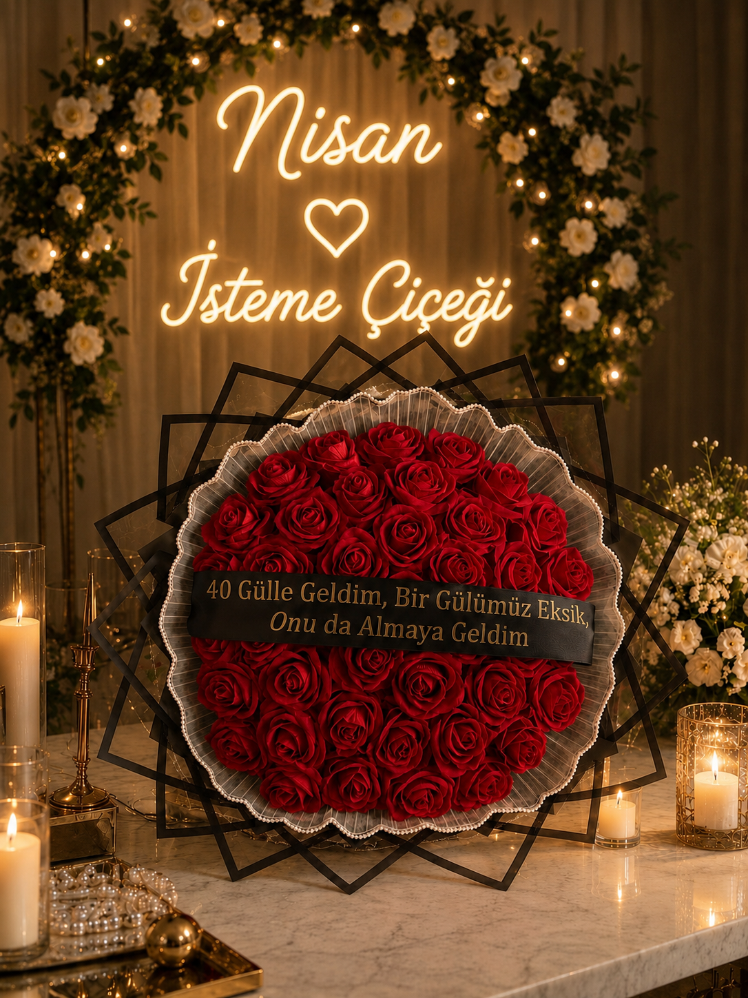 İsteme Nisan buketi 40 gül